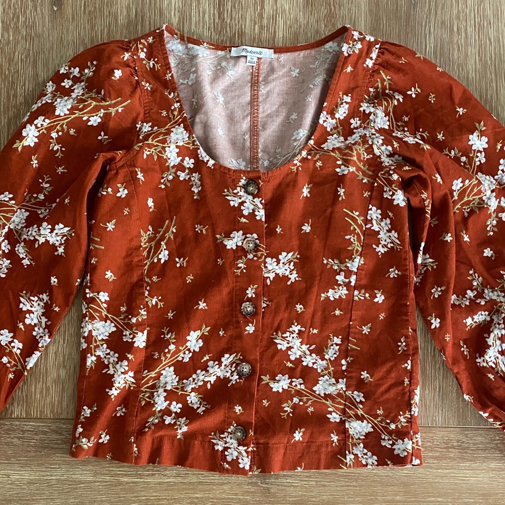 Madewell Corduroy Button-Front Puff Sleeve Top in Farmstand Bouquet Size XS - Picture 7 of 13